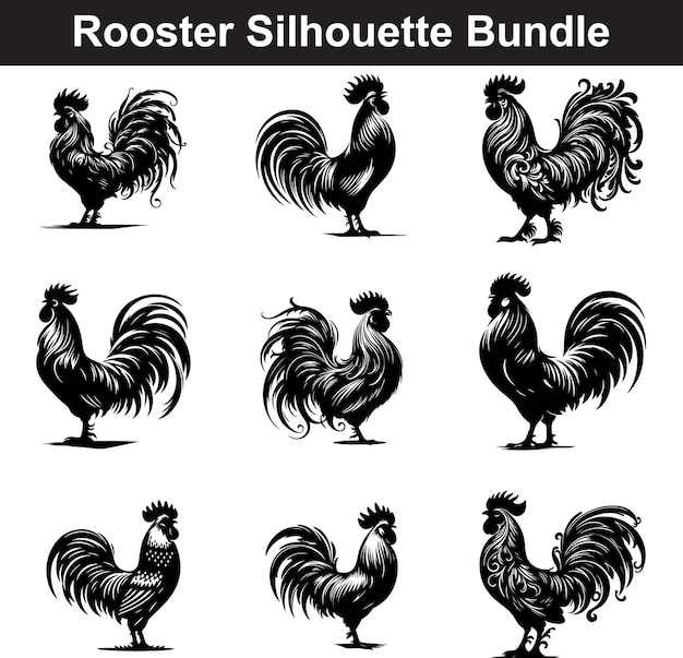 Rooster Silhouette vector art line art illustration