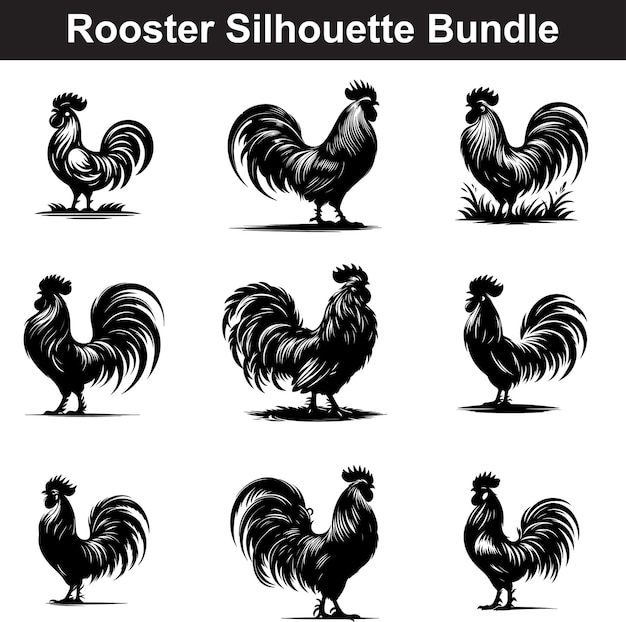 Rooster Silhouette vector art line art illustration