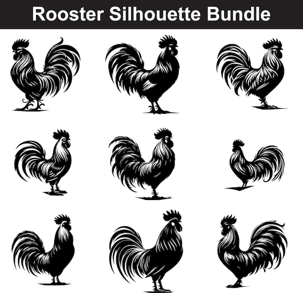 Rooster Silhouette vector art line art illustration