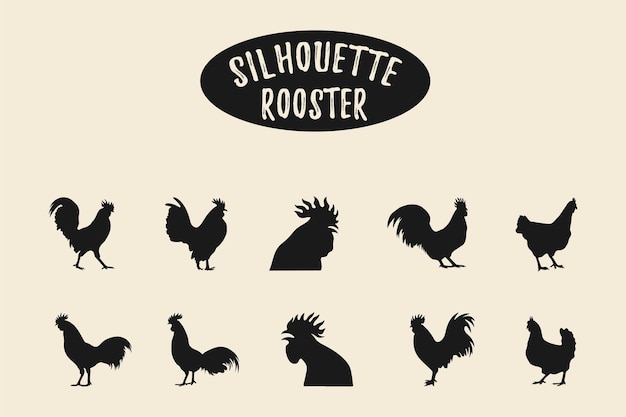 rooster silhouettes chicken silhouettes Isolated on a white background