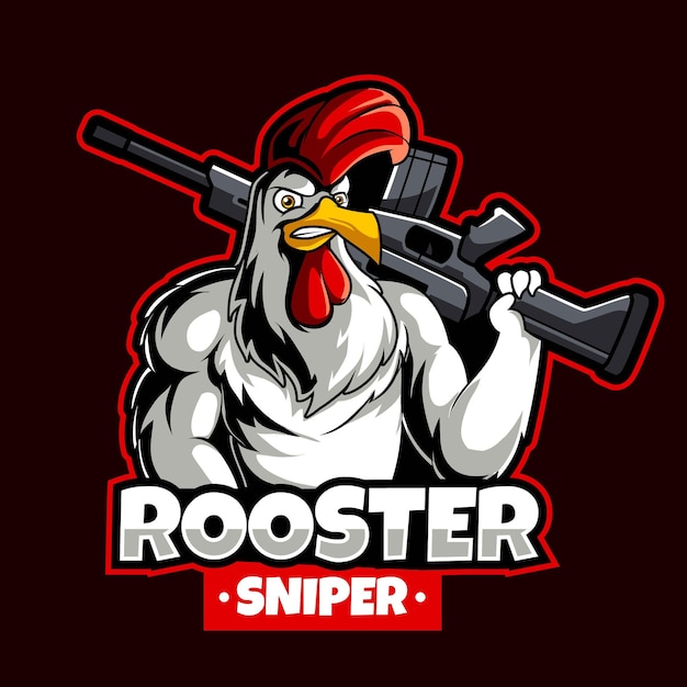 Rooster sniper mascot logo gaming vector illustration