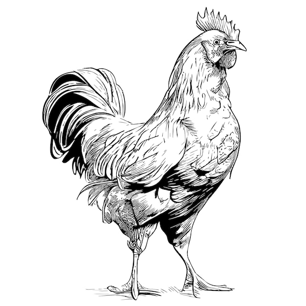 Rooster standing hand made scetch illustration farm