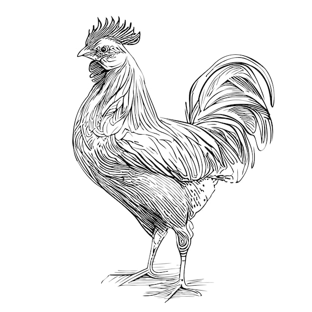 Vector rooster standing hand made scetch illustration farming