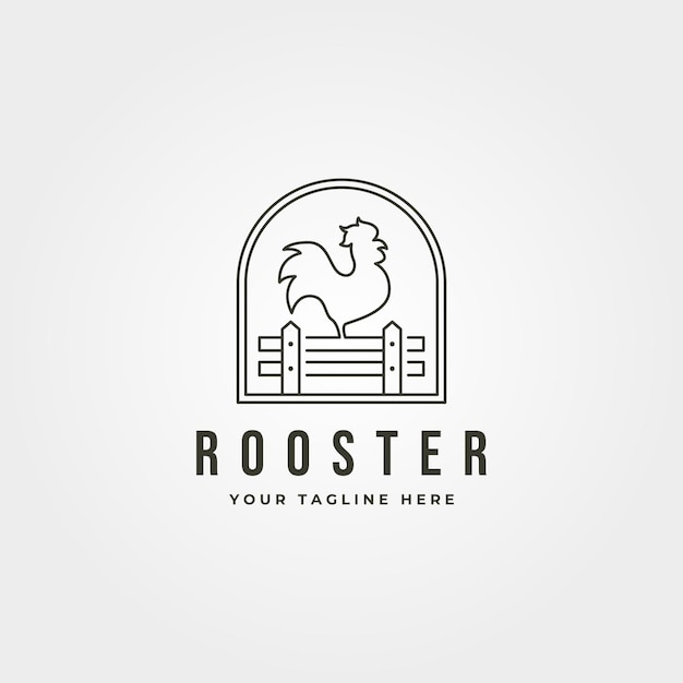 Rooster with fence line art logo