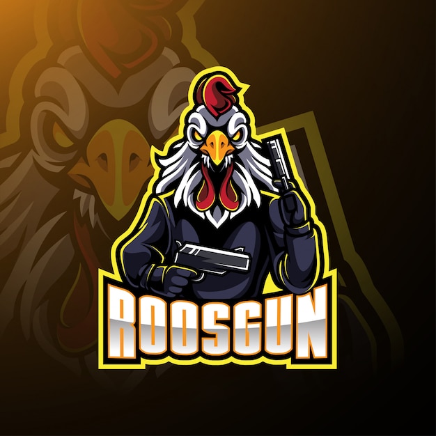 Rooster with gun mascot logo 