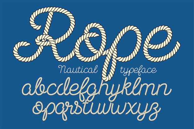 Rope alphabet vector font on blue space