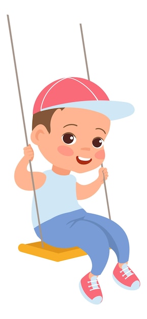 Rope swings with happy kid Cartoon playful boy