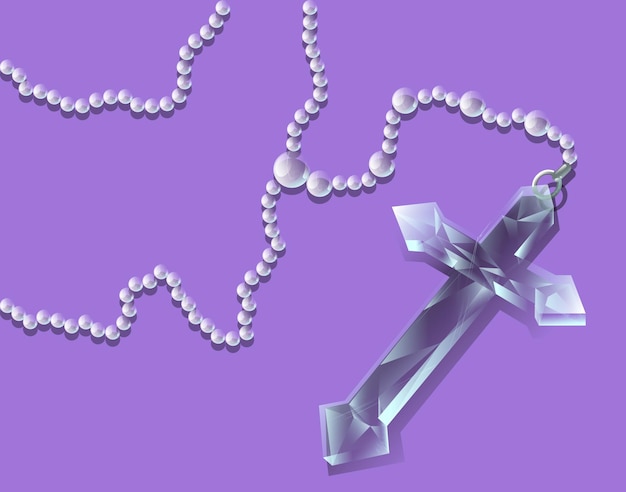 rosary with diamond cross on flat background