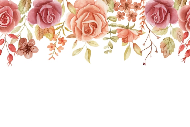 Rose Autumn Watercolor Background Border Pattern