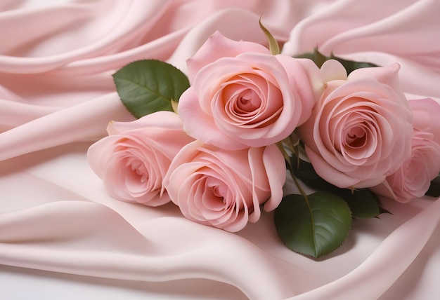 Vector rose bouquet on pink chiffon cloth