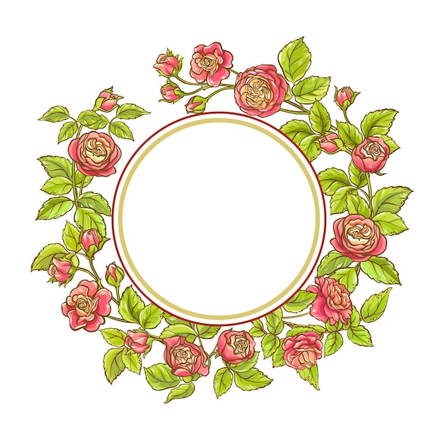 rose branch vector frame on white background