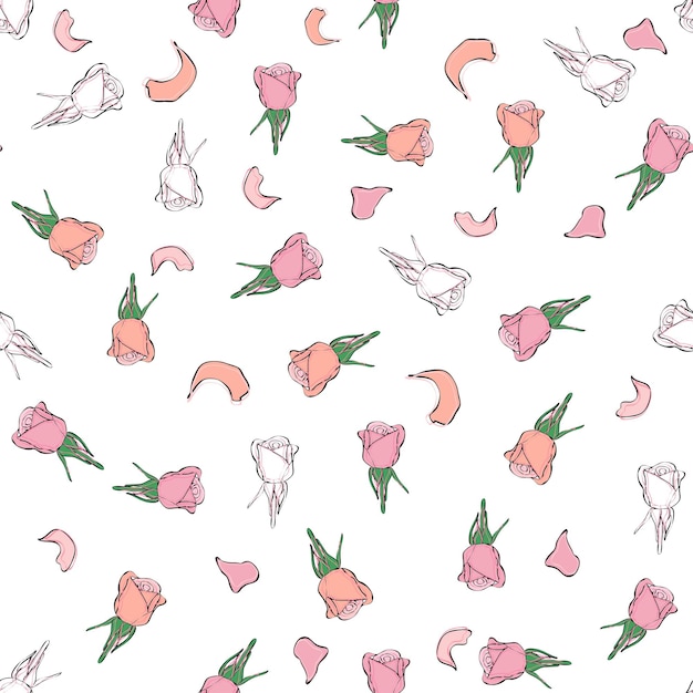 Rose buds seamless pattern Confetti cosmetics wedding beautiful floral background