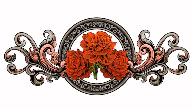 rose classic style and engraved circle frame vector design, color editable