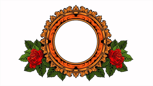 rose classic style and engraved circle frame vector design, color editable