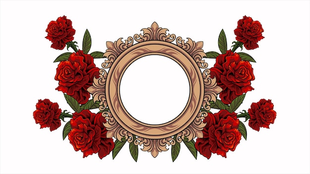 rose classic style and engraved circle frame vector design, color editable