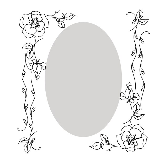 Rose continuous line wreath outline sketch style vector abstract art