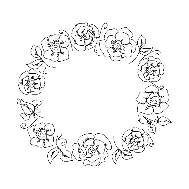 Rose continuous line wreath outline sketch style vector abstract art