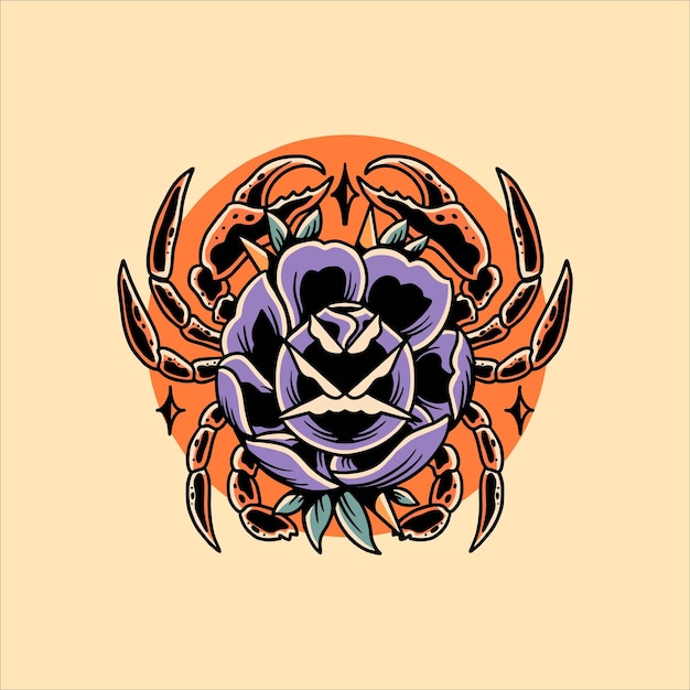 rose crab tattoo vector design