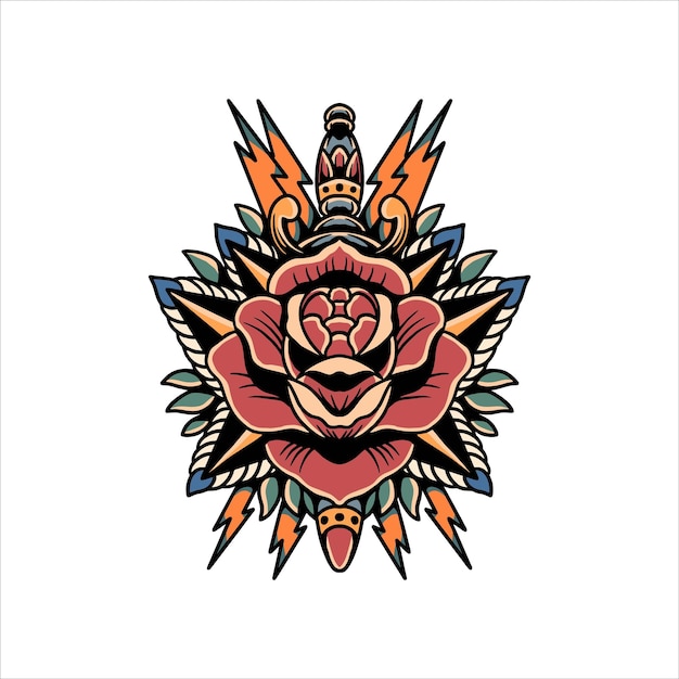 rose and dagger tattoo vector design