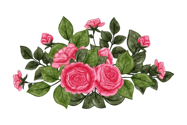 Rose flower arrangement with watercolor