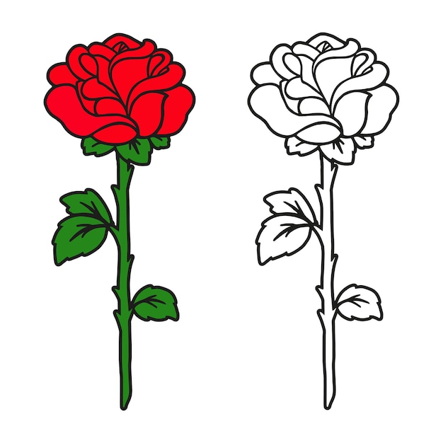 Rose flower Coloring book page for kids and adults