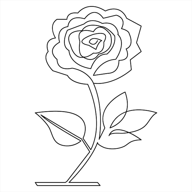 Rose flower continuous single line art drawing outline vector illustration minimalist design