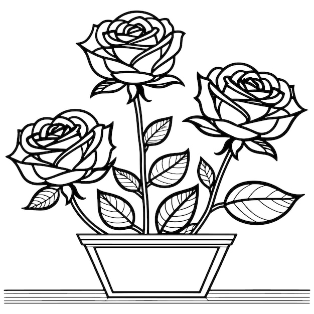 Rose flower digital coloring page for childrens and adults