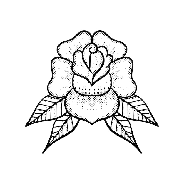 Rose flower Illustration hand drawn cartoon sketch lineart vintage style vector