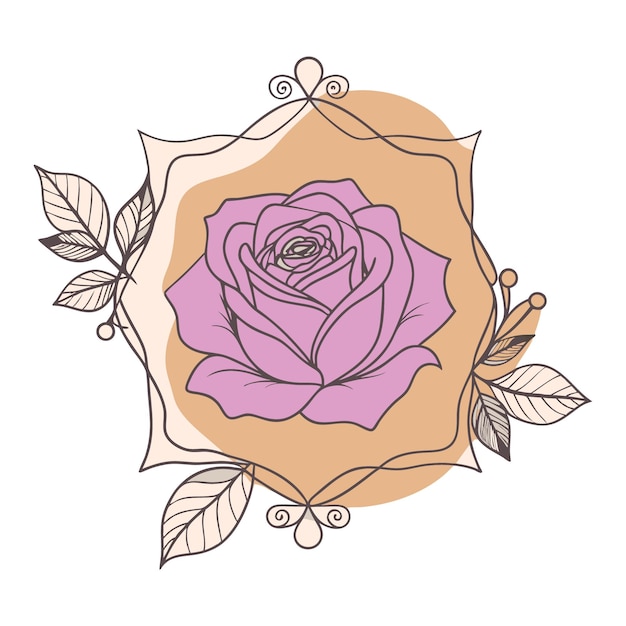 Vector rose flower logo design labeled color blobs specify details illustration