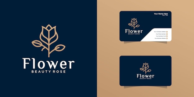 Rose flower logo with outline design template and business card