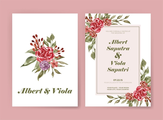 Rose flower watercolor wedding invitation set