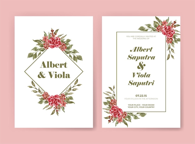 Rose flower watercolor wedding invitation set