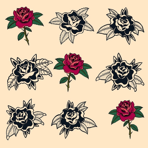 Rose flowers set