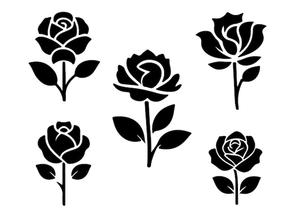 rose flowers silhouettes Vector set set of decorative rose with leaves