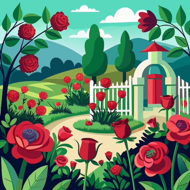 Vector rose garden art illustration