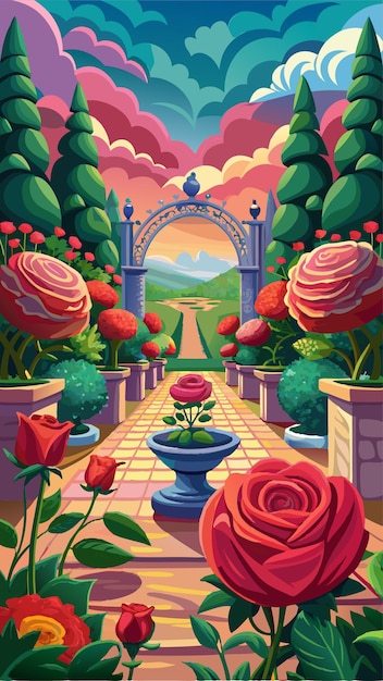 Rose Garden Art Illustration