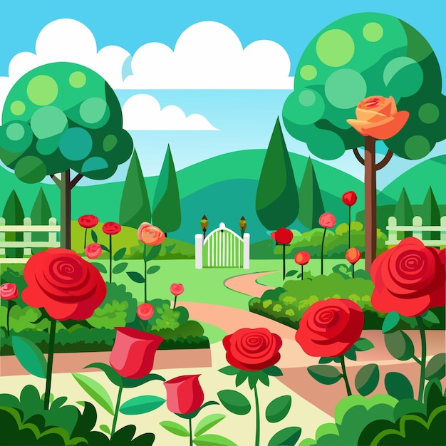 Rose Garden Vector Art Graphics Illustration