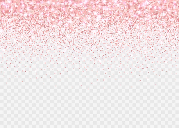 Rose gold glitter partickles isolated. Pink backdrop shimmer effect for birthday cards, wedding invitations, Valentine's day templates etc. Falling sparkling confetti.