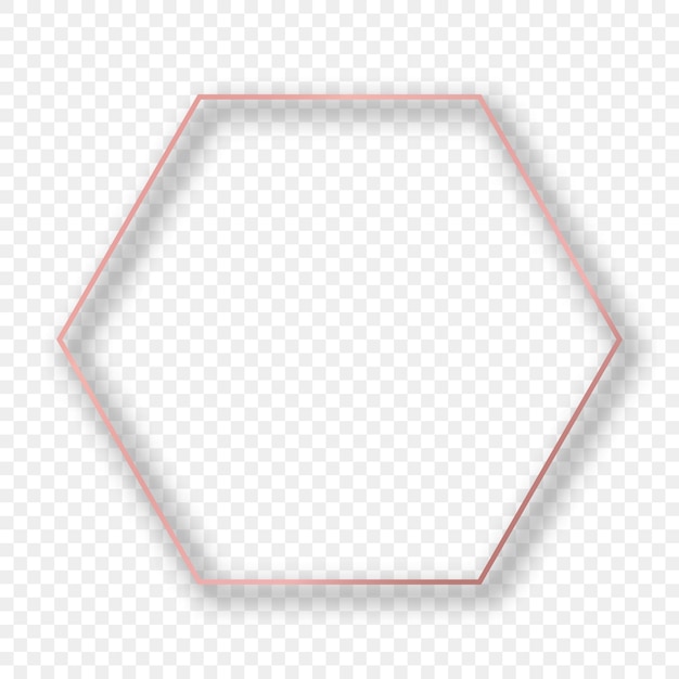 Rose gold glowing hexagon frame with shadow