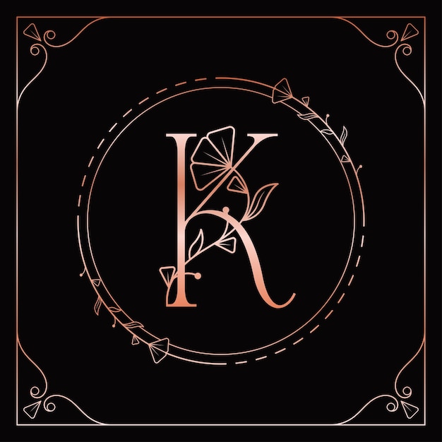 Vector rose gold k letter floral elegant logo