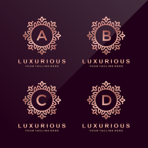 Rose gold luxury Letter A, B, C, D logo