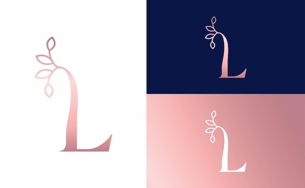 rose gold nature leaf crown beauty logo letter L