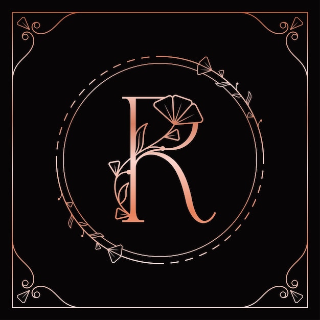 Vector rose gold r letter floral elegant logo