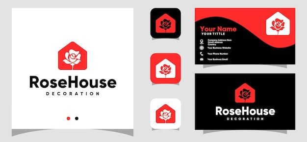 Rose house negative space logo design and business card template