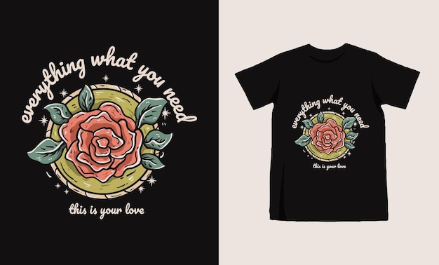 Rose illustration tatto tshirt design