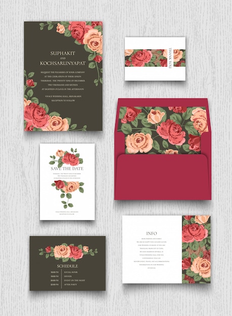 Rose invitation card luxury and letter collection template.