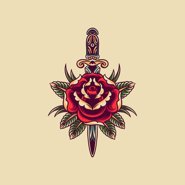 Rose And Knife Retro Illustration