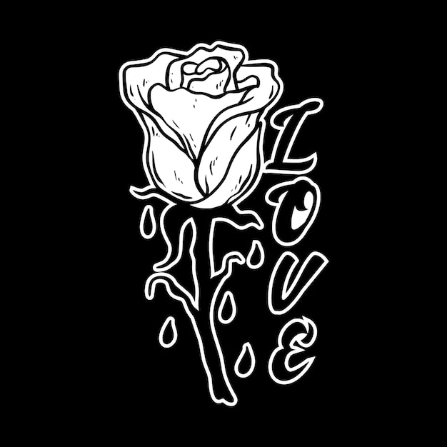 Rose love art Illustration hand drawn style black and white for tattoo sticker logo etc