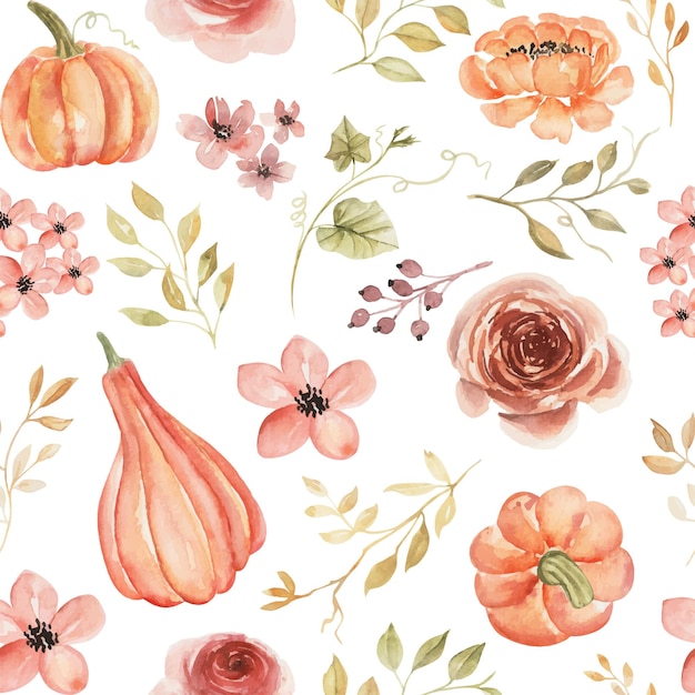 Rose Orange and Pumpkin Autumn Seamless Pattern