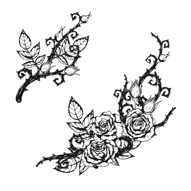 Rose ornament tattoo by hand drawing